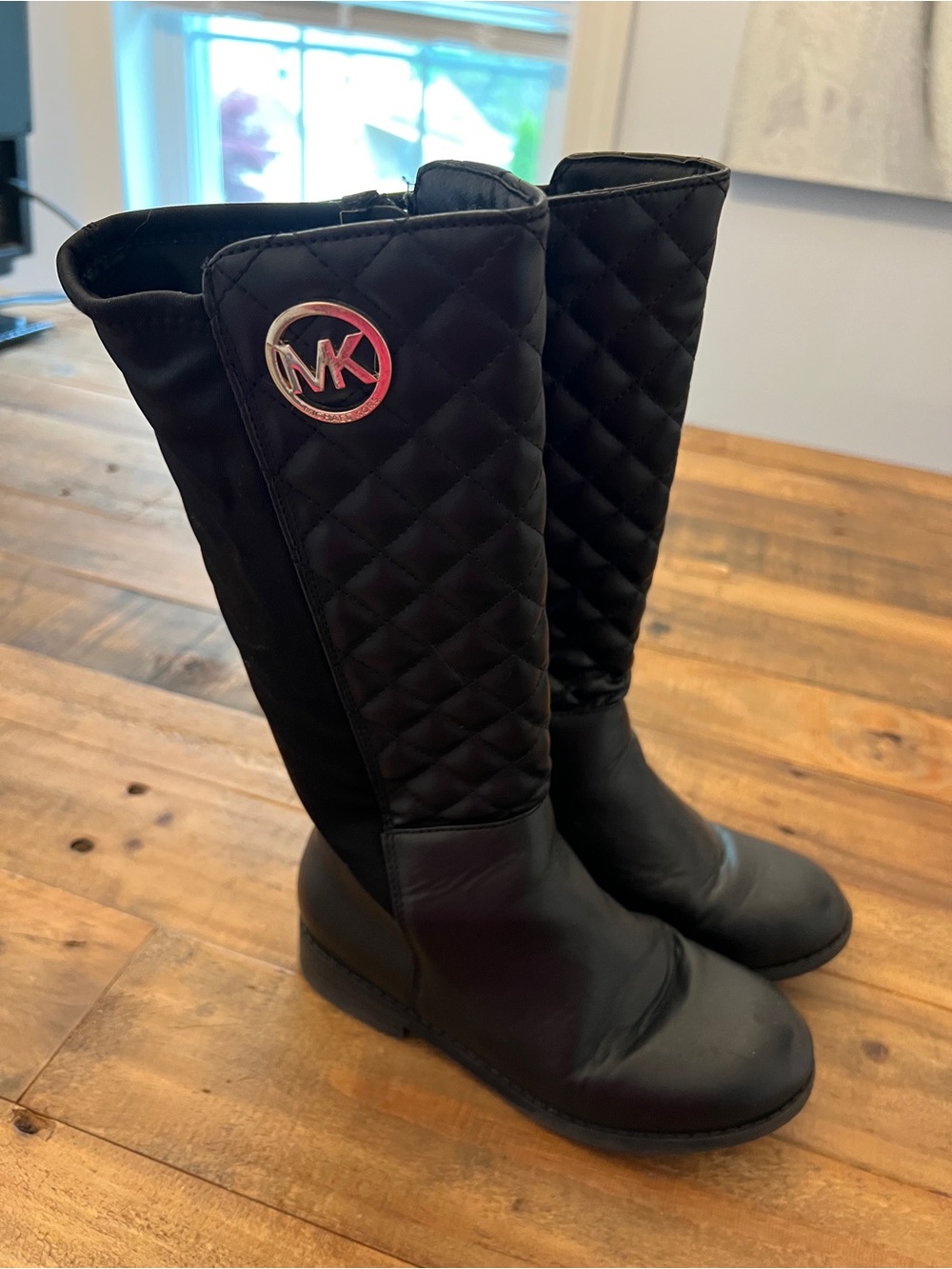 Michael Kors Black Quilted Tall Riding Boots with MK Emblem